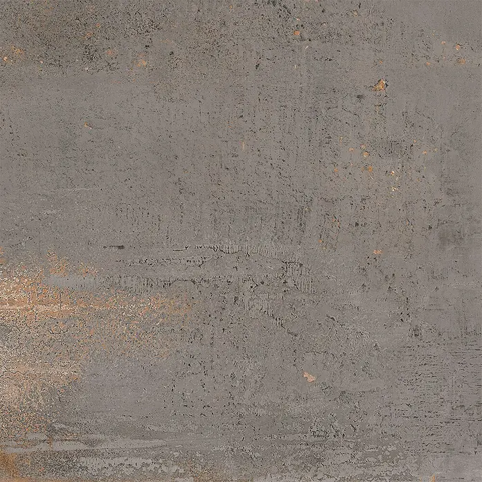 Terrassenfliese Metallic 2.0 - 60 x 120 x 2 cm, Anthrazit, Matt - Detailaufnahme einer grauen, strukturierten Fliese mit subtilen Goldakzenten, die eine industrielle Ästhetik verleiht.