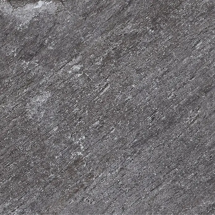 Terrassenfliese Piazza 2.0 - 59,7 x 119,7 x 2 cm, Anthrazit, Matt - Dunkle Steinoberfläche mit rauer Textur und diagonaler Maserung, ideal für Hintergründe und Texturen.