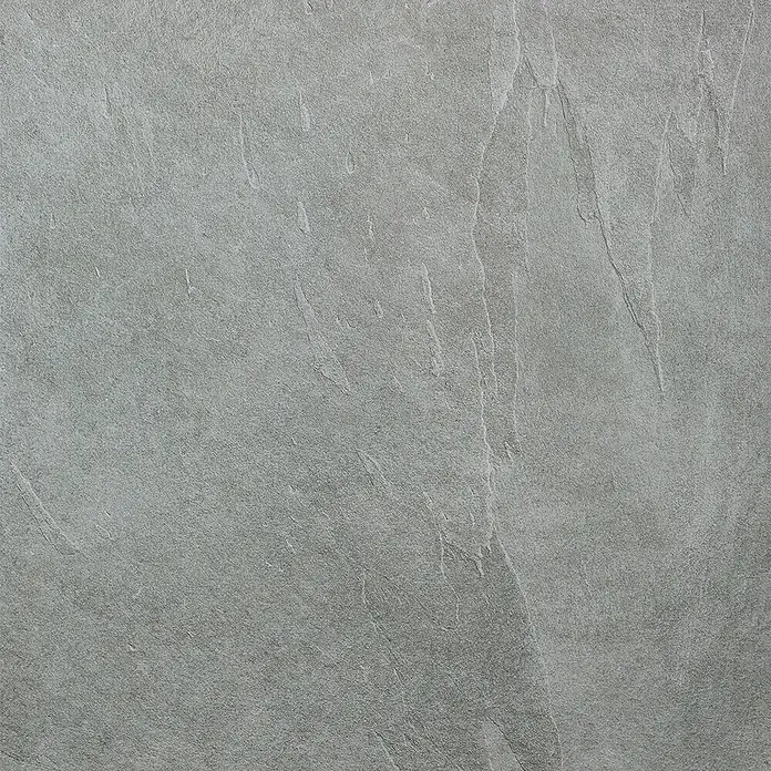 Terrassenfliese Click and Go Ardesia Grey - 60 x 60 cm, Grau, Matt - Graue Schieferfliese mit natürlicher Textur für Boden- oder Wandbeläge, ideal für moderne Innenräume mit rustikalem Flair.