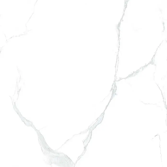Feinsteinzeugfliese Marble Neo Cala - 60 x 120 cm, Weiß/Silber, Glänzend - Weiße Marmoroberfläche mit subtilen grauen Maserungen, ideal für Fliesen oder Arbeitsplatten.