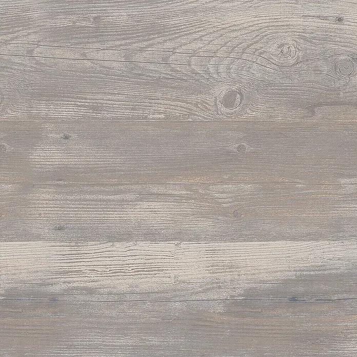 Terrassenfliese Skandinavia 2.0 - 40 x 120 x 2 cm, Grau/Braun, Matt - Holzbrett-Textur in sanften Grautönen. Die Oberfläche des Brettes zeigt feine Maserungen und Äste, die dem Material eine natürliche Optik verleihen.
