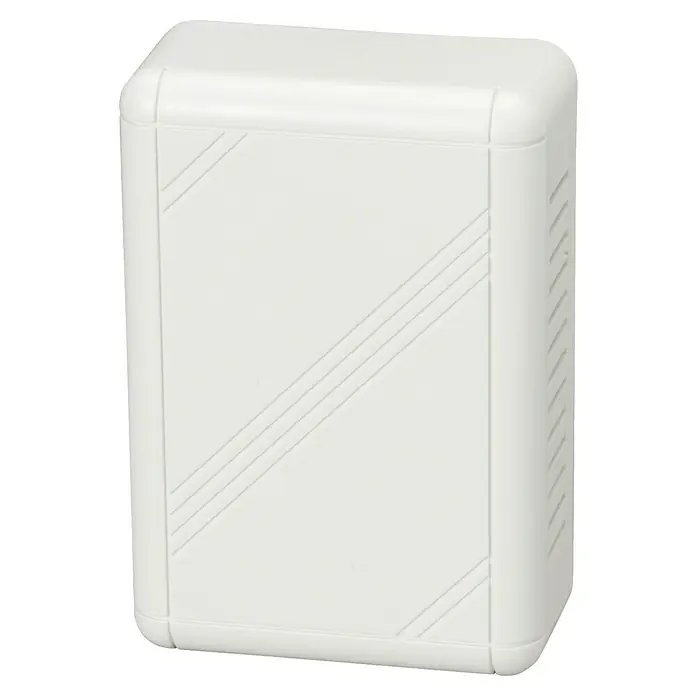Heidemann 2-Klang-Gong Bella - 38 x 80 x 118 mm, 82 dB, Kunststoff - Nahaufnahme eines weißen Geräts mit subtilen Linien, das ein schlichtes, aber modernes Design aufweist.