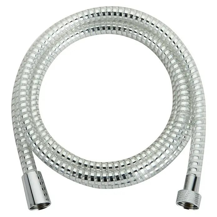 Mixomat Brauseschlauch Kimmler - Länge: 125 cm, ½″, PVC, Silber - Bild einer flexiblen, verchromten Brauseschlauch mit Anschlüssen, die für eine einfache Installation im Badezimmer konzipiert ist.