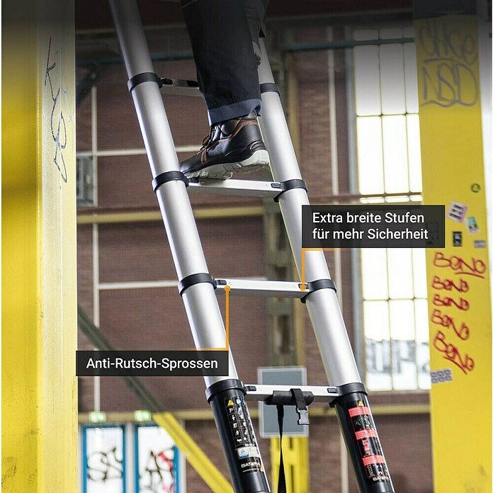 Batavia Escalera telescópica Giraffe Air (Número de peldaños: 14 ud., Altura de trabajo: 415 cm, Carga soportada: 150 kg, Aluminio) | BAUHAUS