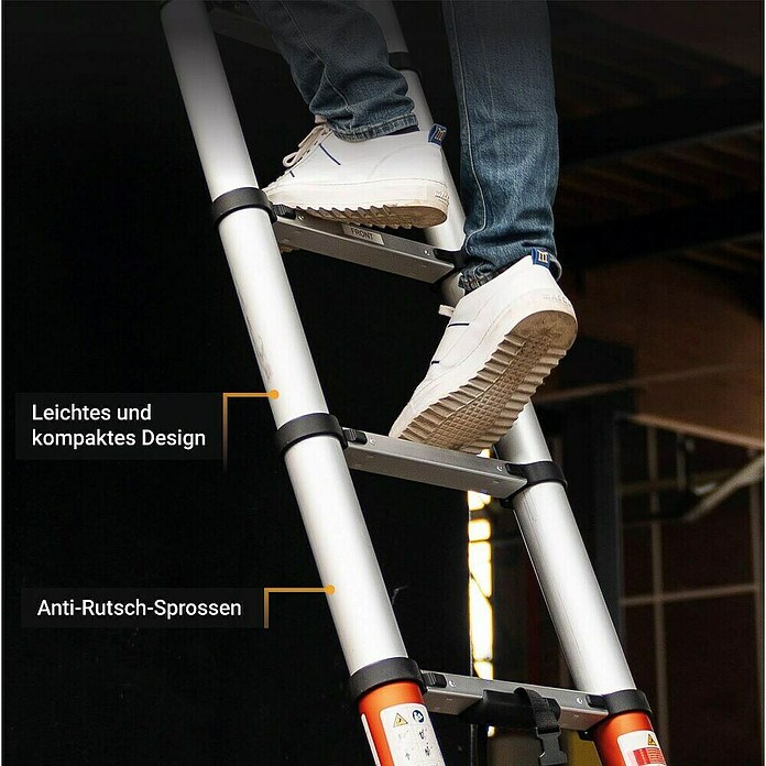 Batavia Escalera telescópica Giraffe Air (Número de peldaños: 8 ud., Altura de trabajo: 340 cm, Carga soportada: 150 kg, Aluminio) | BAUHAUS