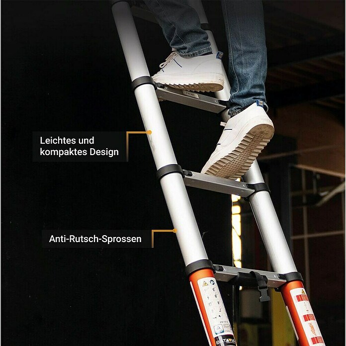 Batavia Escalera telescópica Giraffe Air (Número de peldaños: 9 ud., Altura de trabajo: 370 cm, Carga soportada: 150 kg, Aluminio) | BAUHAUS