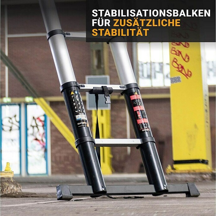 Batavia Escalera telescópica Giraffe Air (Número de peldaños: 14 ud., Altura de trabajo: 415 cm, Carga soportada: 150 kg, Aluminio) | BAUHAUS