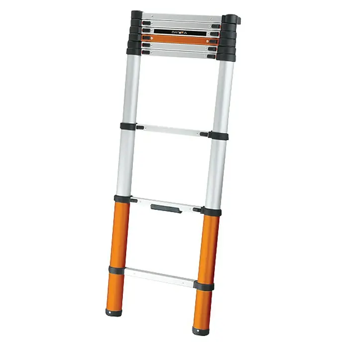 Batavia Teleskopleiter - Anzahl Tritte: 8 Stk., Arbeitshöhe: 340 cm, Belastbarkeit: 150 kg, Aluminium - Eine ausziehbare, orangefarbene und silberne Teleskopleiter, ideal für den flexiblen Einsatz im Haus und Garten. Praktische Leiter für Hobbyhandwerker.
