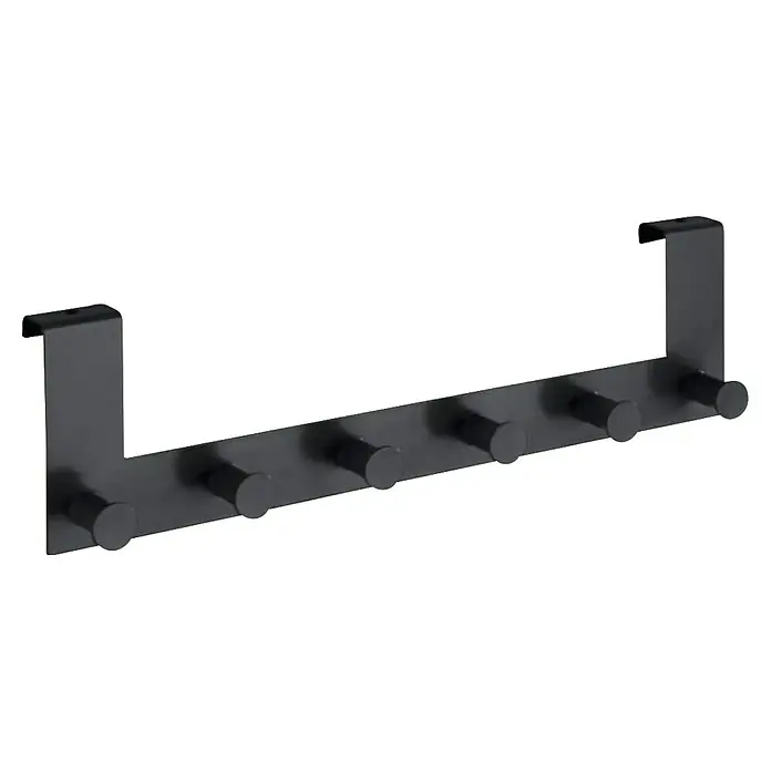 Wenko Türgarderobe - L x H: 5,5 x 11 cm, Anzahl Haken: 6 Stk. - Eine stilvolle, mattschwarze Türgarderobe mit sechs Haken. Ideal für zusätzlichen Stauraum ohne Bohren und eine moderne Note in jedem Raum.
