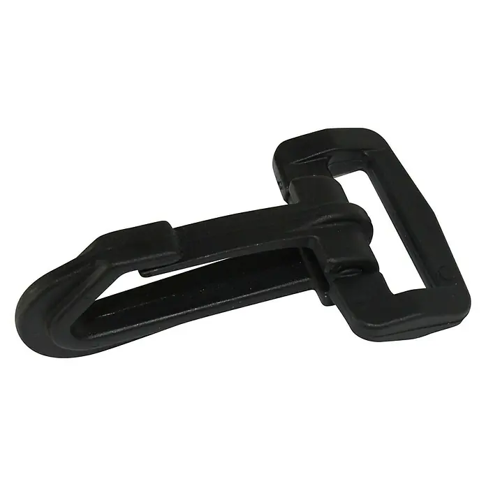 Stabilit Karabinerhaken - Für Seildurchmesser: 25 mm, Schwarz, Mit Haken und Öse, 2 Stk. - Schwarzer Karabinerhaken aus Kunststoff, ideal für Taschen oder Rucksäcke, mit Drehgelenk für flexible Befestigung.