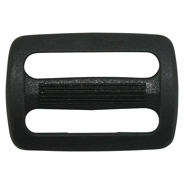 Stabilit Gurtspanner - Für Seildurchmesser: 25 mm, Schwarz, Flach, 4 Stk. - Schwarzer Tri-Glide-Schieber aus Kunststoff zur einfachen Anpassung von Riemen und Gurten, ideal für Taschen und Outdoor-Ausrüstung.