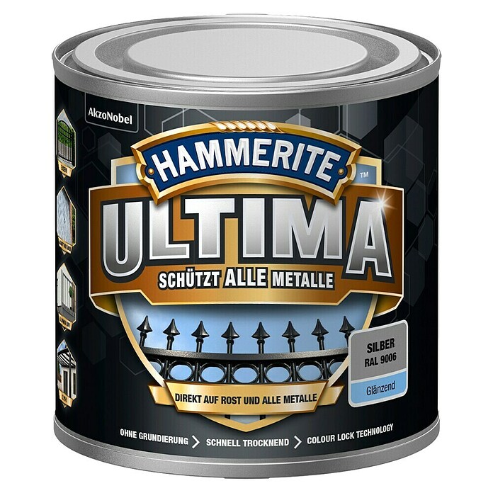 Hammerite Ultima Metall-Schutzlack (RAL 9006, Silber, 250 ml, Glänzend, Wasserbasiert) | BAUHAUS