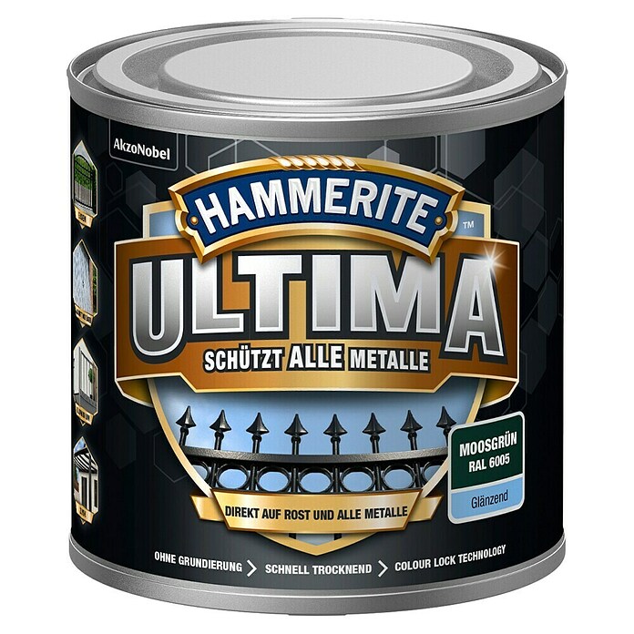 Hammerite Ultima Metall-Schutzlack (RAL 6005, Moosgrün, 250 ml, Glänzend, Wasserbasiert) | BAUHAUS