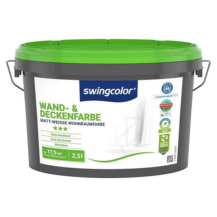 swingcolor Wandfarbe Wand- & Deckenfarbe (Weiß, Matt, 2,5 l, Konservierungsmittelfrei) | BAUHAUS