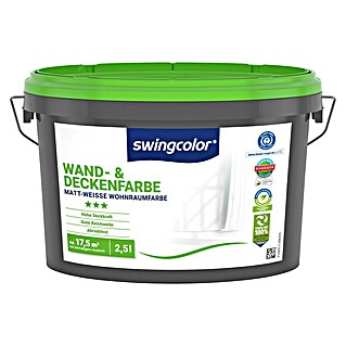 swingcolor Muurverf Wand- en Plafond (Wit, Mat, 2,5 l, Bevat geen conserveringsmiddelen)