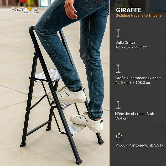 Batavia Escalera de tijera (Número de peldaños: 3 ud., Carga soportada: 150 kg) | BAUHAUS
