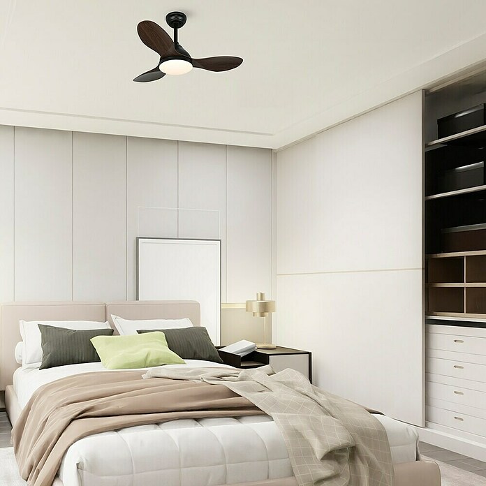 Cristal Record Ventilador de techo Stel mini (Negro/Madera Oscura, 92 cm, 20 W, Blanco cálido) | BAUHAUS