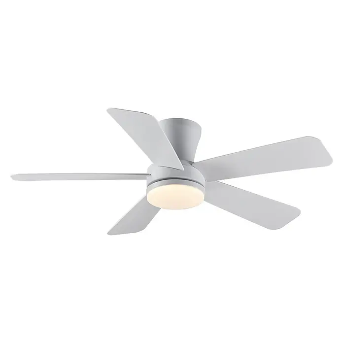 Cristal Record Ventilador de techo Benda 5 - Blanco, 101 cm, 28 W, Blanco cálido, 5 aspas - Ventilador de techo moderno blanco con cinco aspas y luz LED integrada, que ofrece una iluminación brillante y uniforme a la habitación.