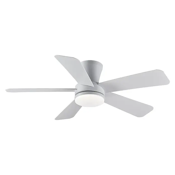 Cristal Record Ventilador de techo Benda 5 - Blanco, 101 cm, 28 W, Blanco cálido, 5 aspas - Ventilador de techo con luz LED integrada. El ventilador moderno de cinco aspas ofrece una refrigeración e iluminación agradables.