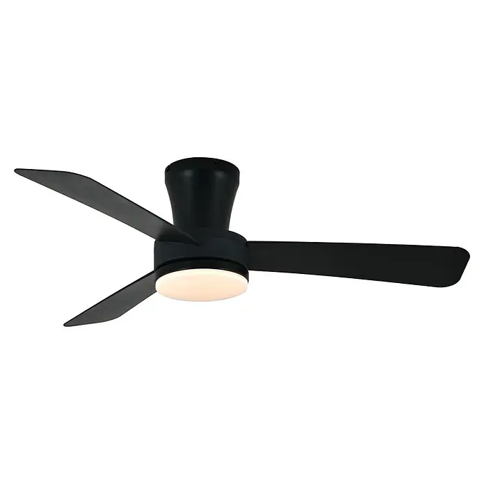 Cristal Record Ventilador de techo Benda 3 - Negro, 101 cm, 28 W, Blanco cálido, 3 aspas - Ventilador de techo con iluminación LED. El ventilador es negro y tiene tres aspas.
