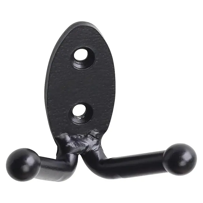 Rei Garderobenhaken C1419 - L x B x H: 57 x 65 x 44 mm, Metall, Schwarz - Schwarzer Metall-Doppelhaken mit ovaler Montageplatte.