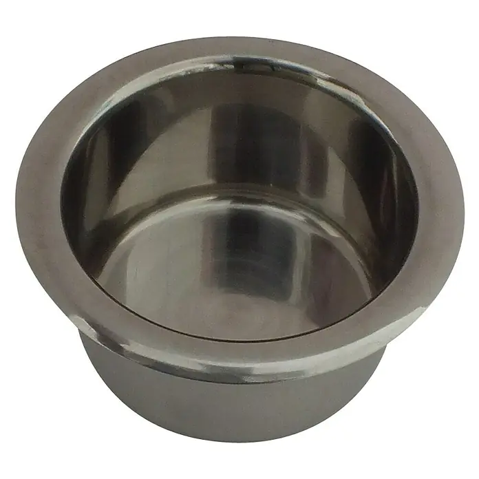 Dosenhalter - Ø x H: 88 x 40 mm, Silber, Edelstahl - Nahaufnahme einer einzelnen kleinen Schale aus Edelstahl. Ideal für Servierzwecke.