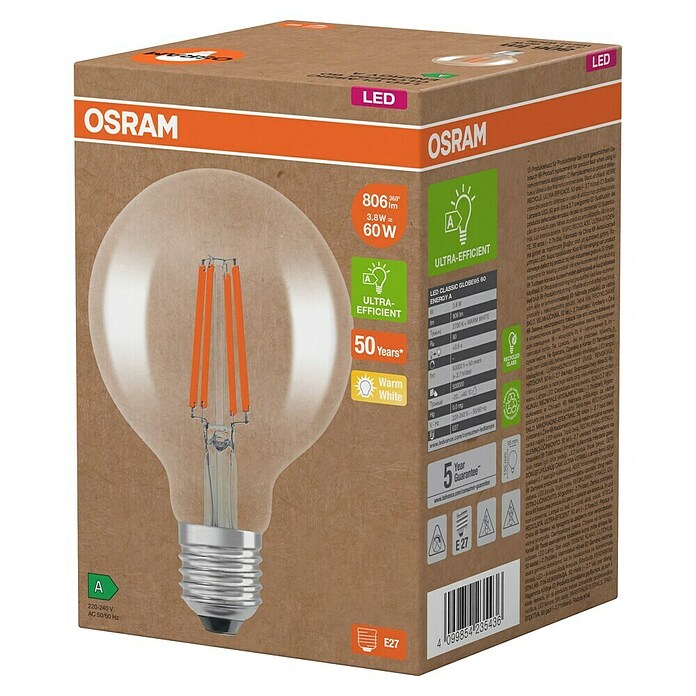 Osram Ledlichtbron Classic Globe 95 (E27, 3,8 W, Lichtstroom: 806 lm) | BAUHAUS