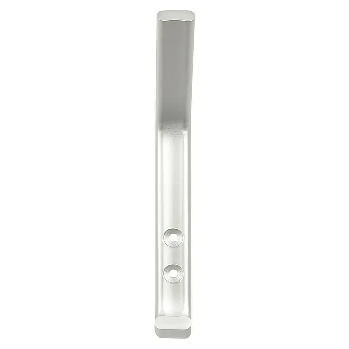 Rei Garderobenhaken C6802 - L x B x H: 74 x 20 x 175 mm, Aluminium, Silber - Längliches, silbernes Metallteil mit abgerundeten Enden und zwei kreisförmigen Vertiefungen.
