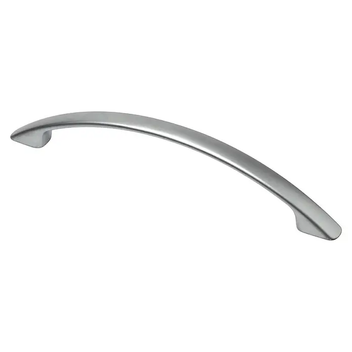 Rei Tirador para muebles - Distancia entre orificios: 128 mm, L x An x Al: 153 x 11 x 28 mm, Cromo, Mate - Tirador metálico plateado curvo y elegante para armarios y cajones.