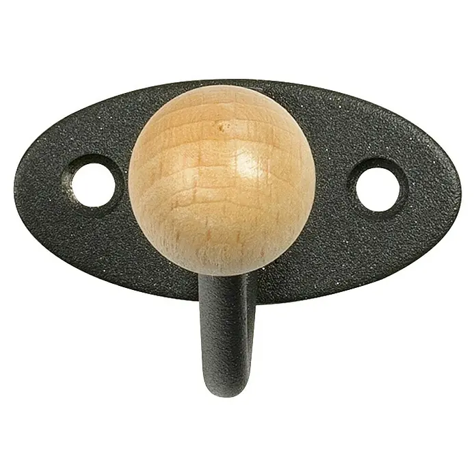 Rei Garderobenhaken C5294 - L x B x H: 36 x 50 x 65 mm, Stahl, Schwarz - Schwarzer Metallhaken mit runder Naturholzknauf auf ovaler Basis.