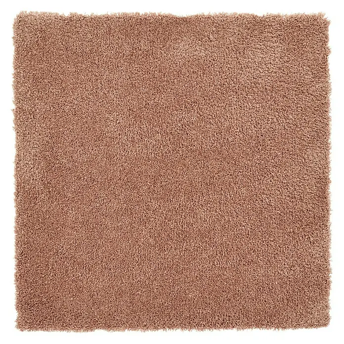 Teppichfliese Amazing - Hochflor, 100 % Polyester, Rotbraun - Detailaufnahme eines quadratischen, zotteligen Teppichs in einem warmen, erdigen Farbton, der eine weiche Textur und Komfort suggeriert.