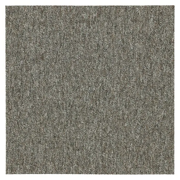 Teppichfliese Solid - Schlinge, 100 % Polyamid SDN, Braun - Ein quadratischer Ausschnitt von fein gewebtem, grau meliertem Teppichboden, der eine robuste und unaufdringliche Textur für jeden Raum bietet.