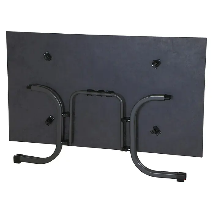 Siena Garden Urban Lights Gartenmöbel-Set Square Stuhl/Sola Tisch - 5 -tlg., Polypropylen, Olive/Anthrazit - Ansicht von unten eines klappbaren Tisches mit robustem Metallgestell und einer dunklen Tischplatte. Praktisch und stabil für vielfältige Nutzungen.