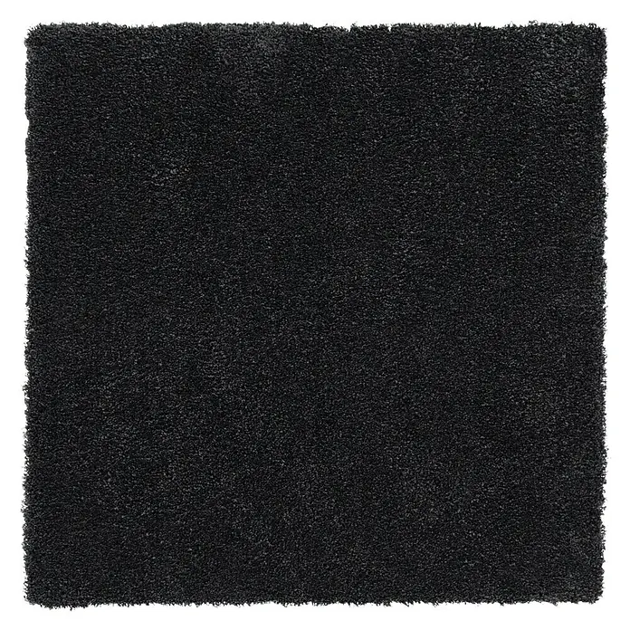Teppichfliese Amazing - Hochflor, 100 % Polyester, Anthrazit - Nahaufnahme einer quadratischen, schwarzen Teppichfliese mit einer dezenten Textur, ideal für moderne Inneneinrichtungen und Büros.