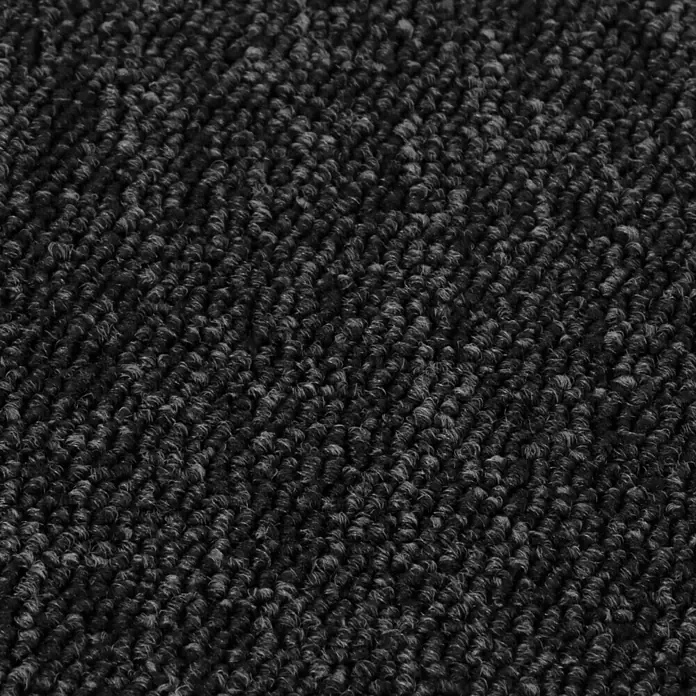 Teppichfliese Solid - Schlinge, 100 % Polyamid SDN, Anthrazit - Nahaufnahme eines schwarzen Teppichs mit dichter Textur, ideal für Wohnräume und Büros.