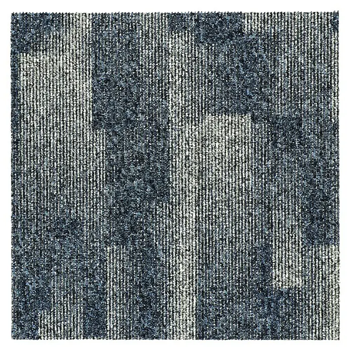 Teppichfliese Santo - 50 x 50 cm, Schlinge, 100 % Polypropylen, Dunkelblau - Nahaufnahme eines Teppichs mit linearem Muster.