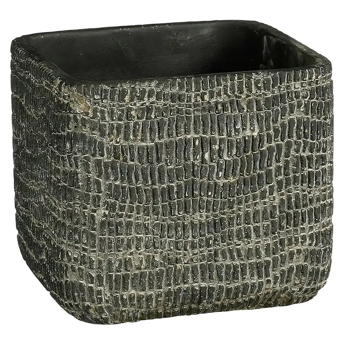 Maceta para planta Siria - 12,5 x 12,5 x 11 cm, Cerámica, Antracita - Macetero cuadrado con textura en tonos oscuros para uso interior y exterior.