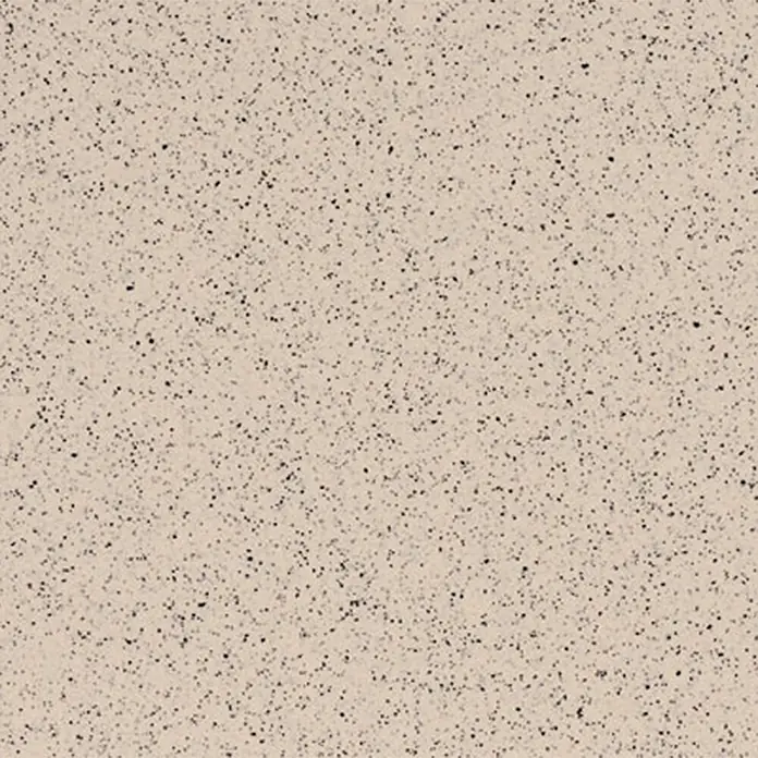 Feinsteinzeugfliese Pompei - 30 x 60 cm, Sand, Matt - Nahaufnahme eines homogenen Vinylbodens mit kleinen, dunklen Sprenkeln auf beigem Grund. Robust und pflegeleicht.