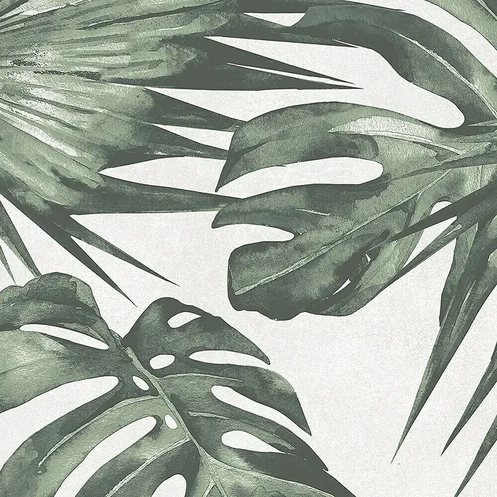 Domicil Wandfliese Living Concrete Jungledrum - 30 x 60 cm, Grün/Weiß, Matt - Elegante Illustration von grünen tropischen Blättern.