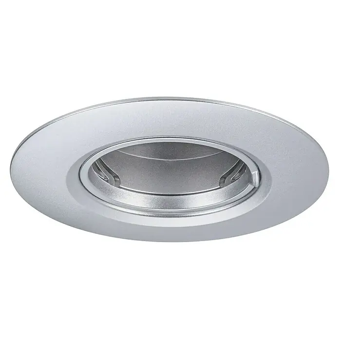 Paulmann Einbauleuchte - 9 cm, Chrom, 10 Stk., Starr - Nahaufnahme einer runden, silbernen Einbauleuchte mit verstellbarem Innenring, ideal für moderne Beleuchtungskonzepte in jedem Raum.
