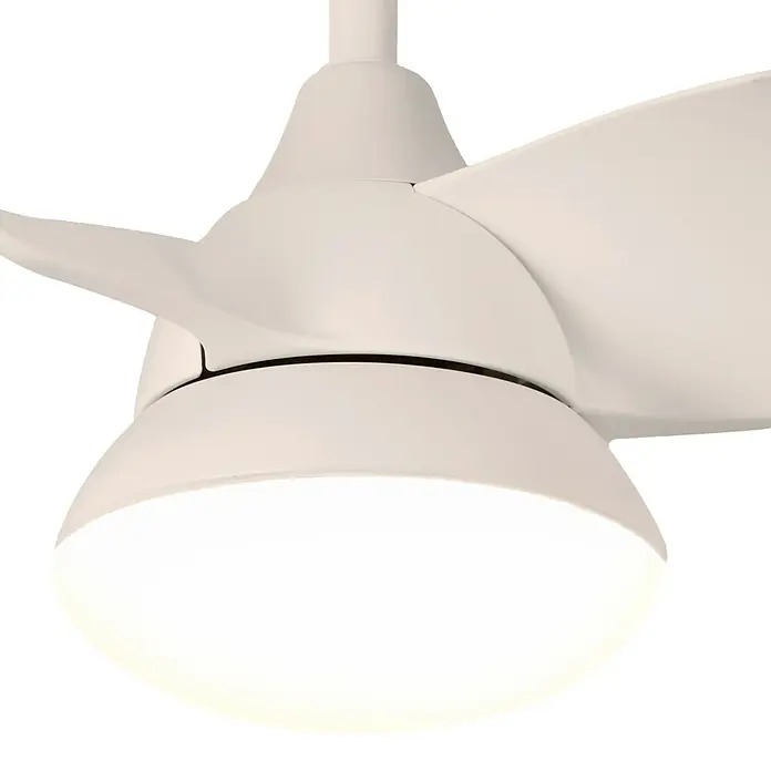 Sulion Ventilador de techo Sandra - Blanco, 50 cm, 24 W, Blanco cálido - Primer plano de un ventilador de techo blanco con luz integrada, que muestra un diseño moderno y elegante.