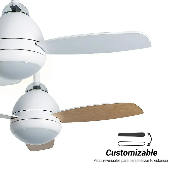 Sulion Ventilador de techo Luca - Blanco, 97 cm, 24 W, RGB - Ventilador de techo blanco con palas reversibles personalizables para adaptar tu espacio.