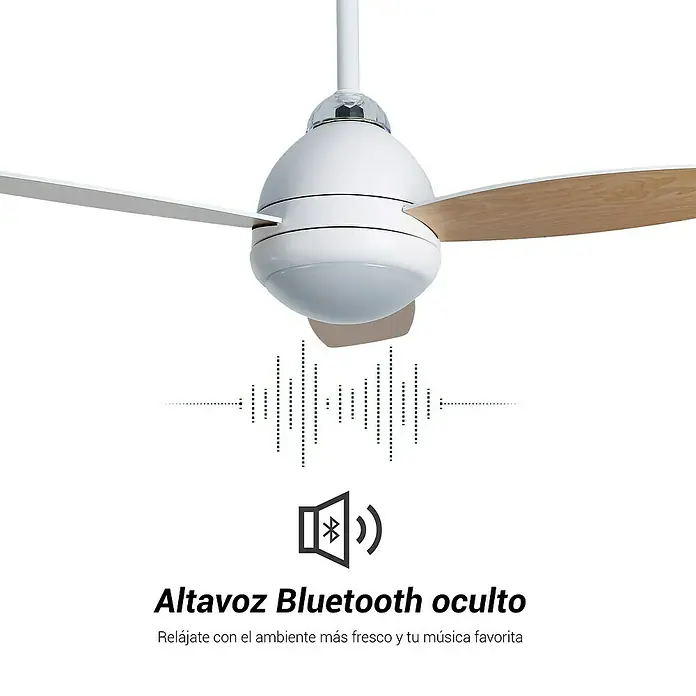 Sulion Ventilador de techo Luca - Blanco, 97 cm, 24 W, RGB - Ventilador de techo con altavoz Bluetooth integrado para un ambiente fresco y entretenimiento musical.