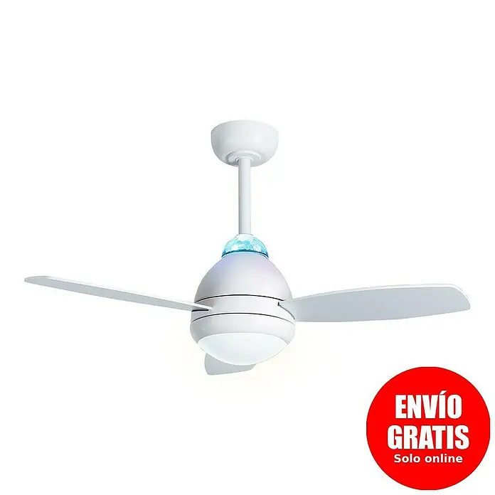 Sulion Ventilador de techo Luca - Blanco, 97 cm, 24 W, RGB - Ventilador de techo blanco con tres aspas e iluminación integrada. Diseño elegante para una refrigeración agradable.
