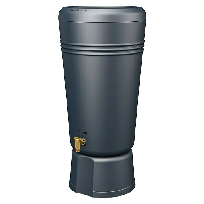 4rain Regenspeicher Azura - 120 l, Graphitgrau - Regenspeicher in Anthrazit mit Messinghahn und Sockel für den Garten, ideal zur umweltfreundlichen Wassergewinnung und Gartenbewässerung.