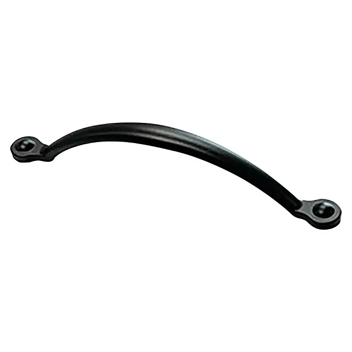 Rei Möbelgriff - Lochabstand: 160 mm, Sonstige, Schwarz, L x B x H: 174 x 16 x 36 mm - Ein schwarzer, gebogener Metallgriff mit abgerundeten Befestigungspunkten.