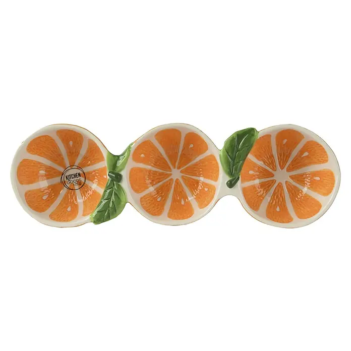 Bol Naranja - L x An x Al: 28 x 8 x 4 cm, Redonda, Naranja - Plato decorativo para servir con diseño de rodajas de naranja, ideal para cocina y mesa de comedor. Práctico y elegante para servir comida.