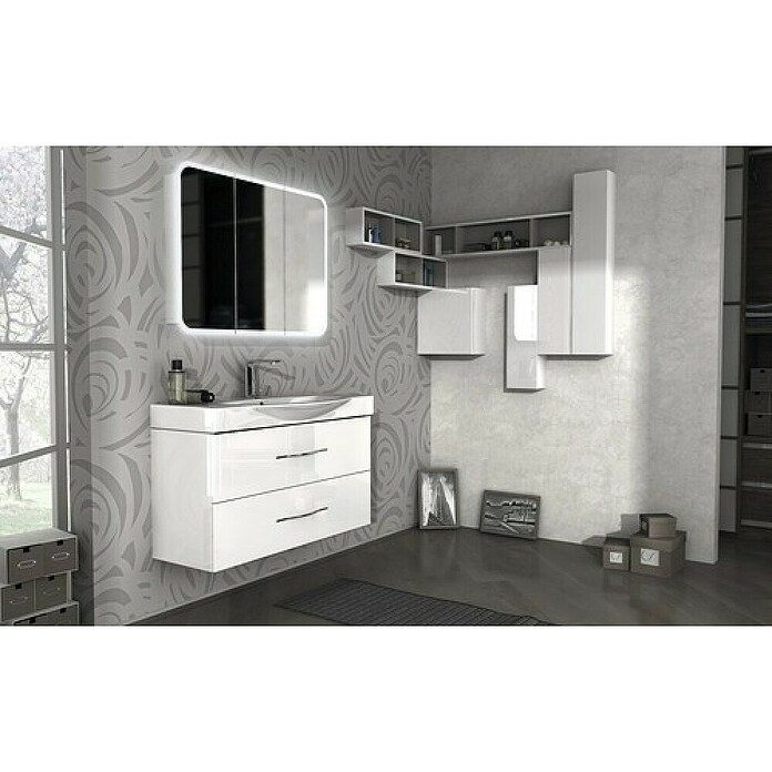 Baden Haus Kupaonski ormarić s LED ogledalom  (Š x V: 95 x 70 cm, Drvo, Bijele boje) | BAUHAUS