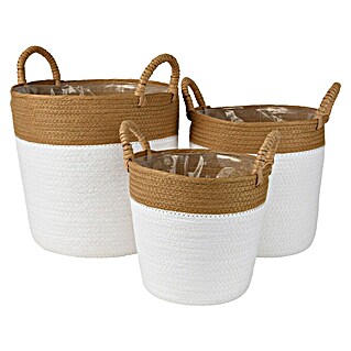 Maceta con interior de plástico Talia (Dimensiones externas (Ø x Al): 33 x 31 cm, Materiales naturales, Natur/Blanco)