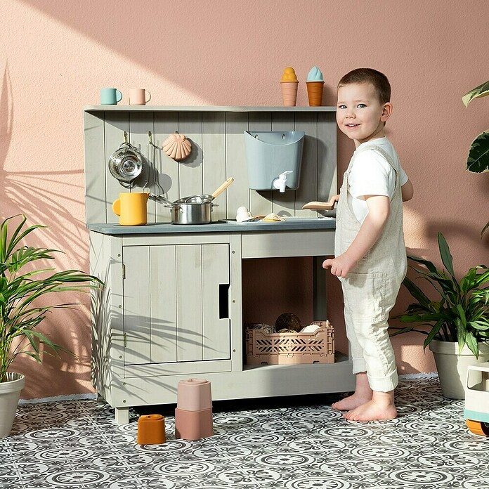 Muddy Buddy Matschküche Mud Expert (80 x 40 x 90 cm, Holz, Warmgrau) | BAUHAUS